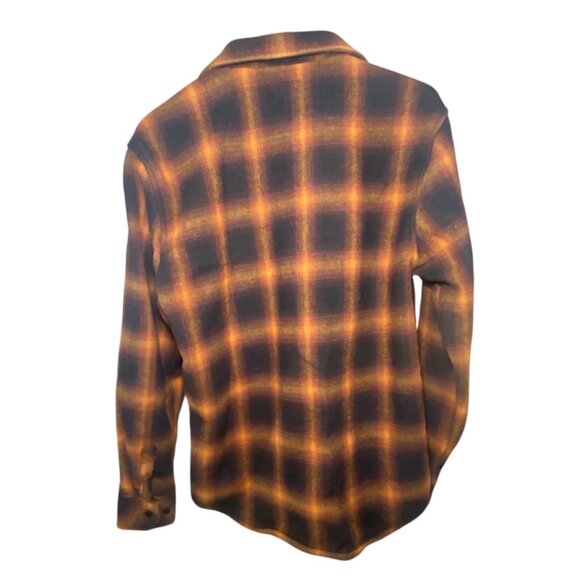 Nomad Mens L Long Sleeve Flannel Black Orange Plaid Shirt Cotton Casual Evermore - Picture 3 of 9